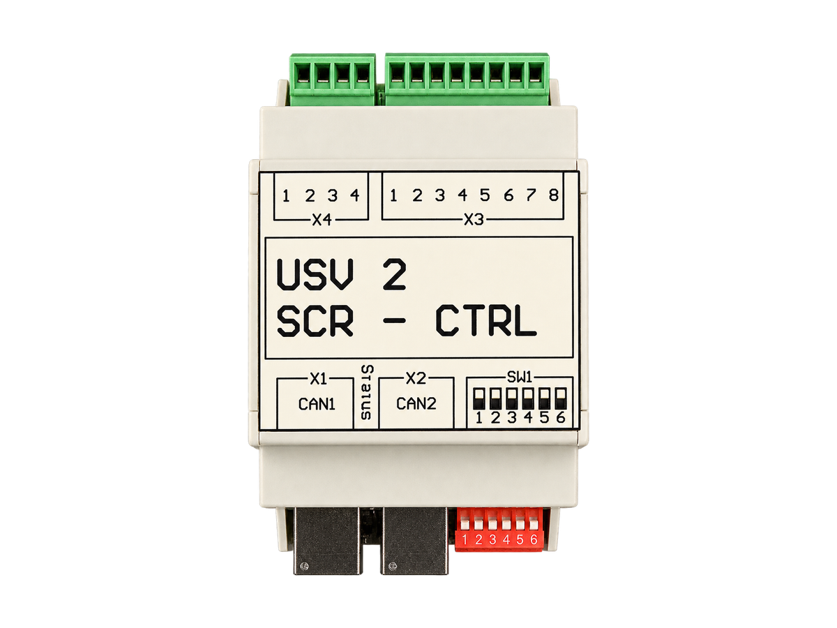 Freigestelltes USV02 SCR-CTRL-Steuermodul in Frontansicht