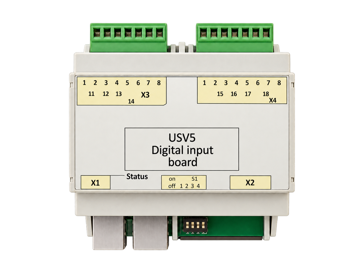 Freigestelltes USV05 DI8-Board in Frontansicht
